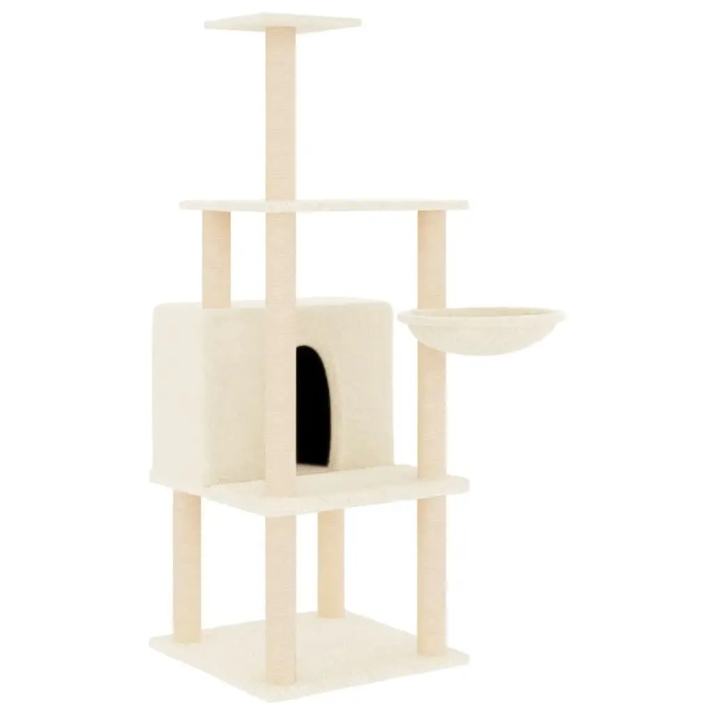 Cat Tree with Sisal Scratching Posts Multi-Level House Basket Platforms Cream