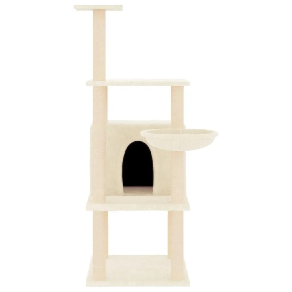 Cat Tree with Sisal Scratching Posts Multi-Level House Basket Platforms Cream