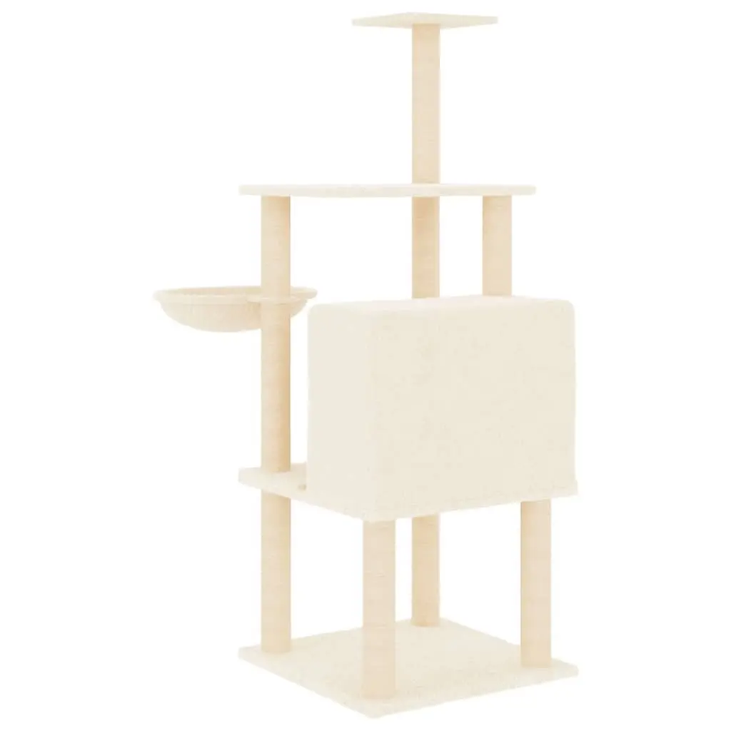 Cat Tree with Sisal Scratching Posts Multi-Level House Basket Platforms Cream