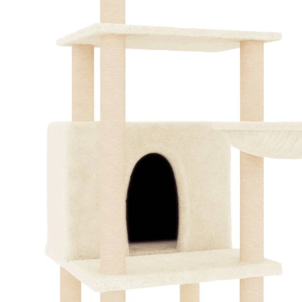 Cat Tree with Sisal Scratching Posts Multi-Level House Basket Platforms Cream