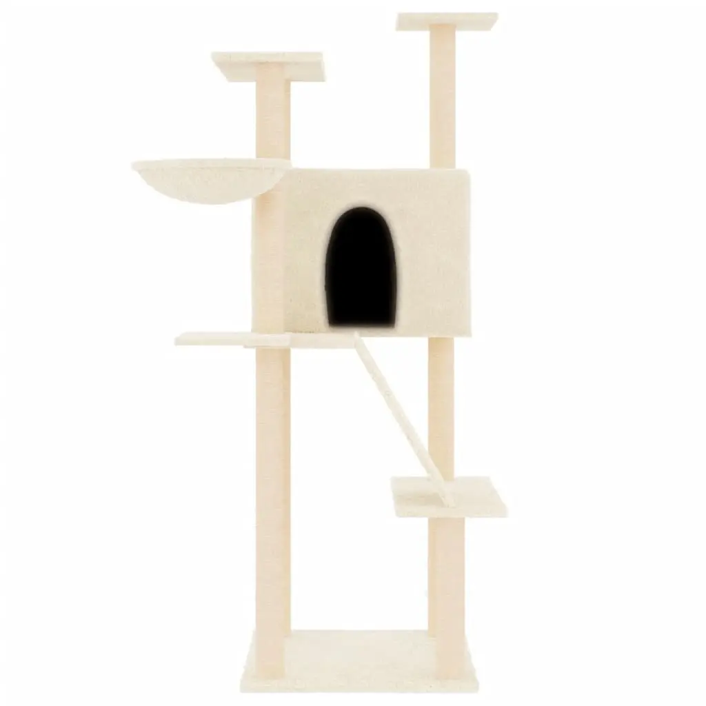Cat Tree Cream Multi-Level Furniture House Basket Ladder Platforms 143 cm