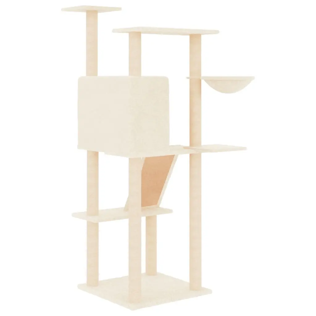 Cat Tree Cream Multi-Level Furniture House Basket Ladder Platforms 143 cm