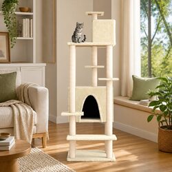 Cat Tree with Sisal Scratching Posts Multi-Level Houses Platforms Cream 154cm
