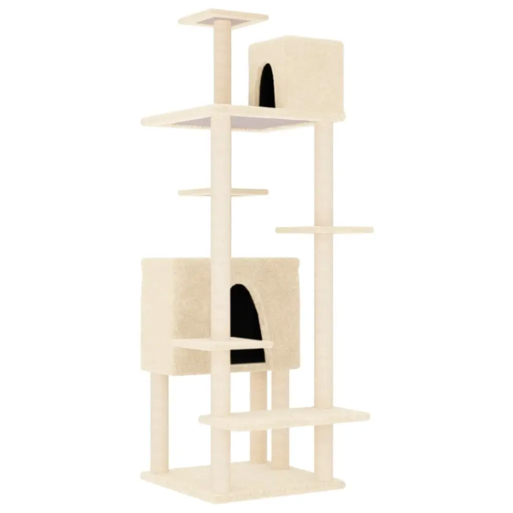 Cat Tree Multi-Level Houses Platforms Cream 154cm