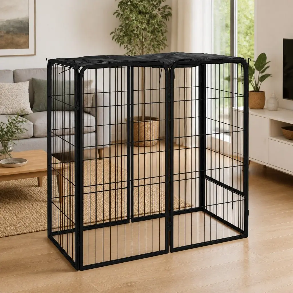 Dog Playpen 6 Panels Black Outdoor Pet Enclosure Portable Puppy Fence Gate Run