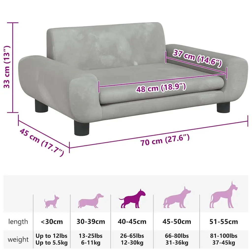 Dog Bed Light Grey Velvet Foam Padded Lounger 70 x 45 x 33 cm