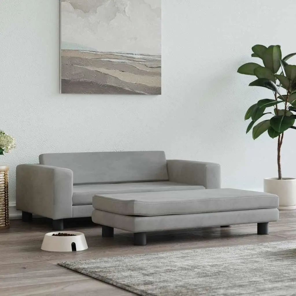 Dog Bed with Extension Light Grey Velvet Pet Sofa Furniture Couch Cushion