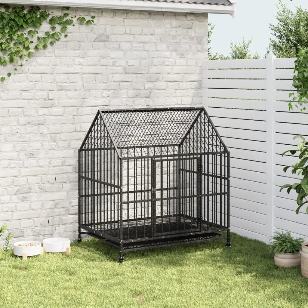 Dog Cage with Wheels Heavy-duty Galvanised Steel Black Indoor Outdoor Housing