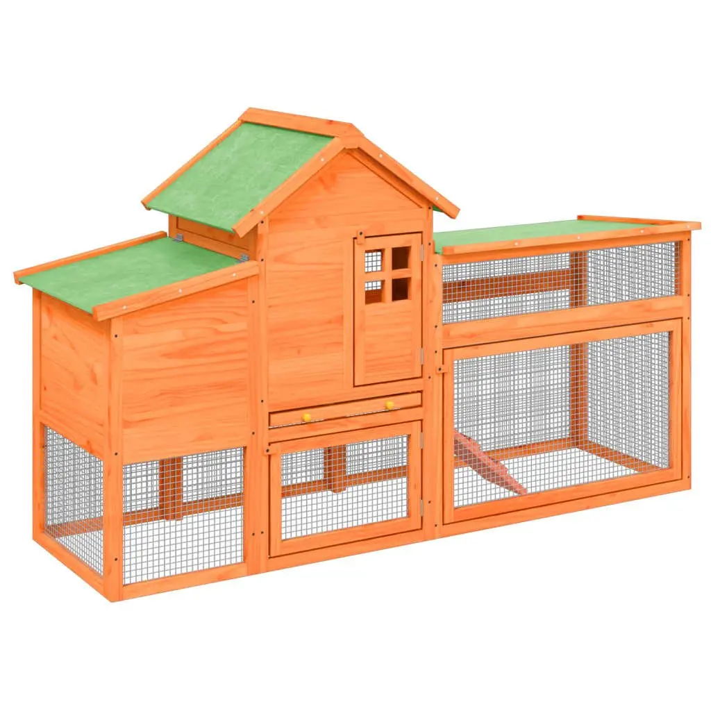 Chicken Coop Solid Pine Wood Brown Large Nesting Box Run Ramp Mesh Enclosure 1865 x 585 x 1130 mm