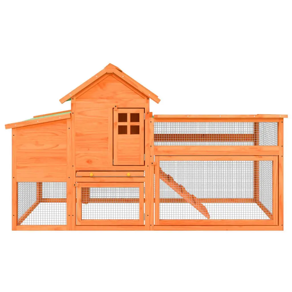 Chicken Coop Solid Pine Wood Brown Large Nesting Box Run Ramp Mesh Enclosure 1865 x 585 x 1130 mm