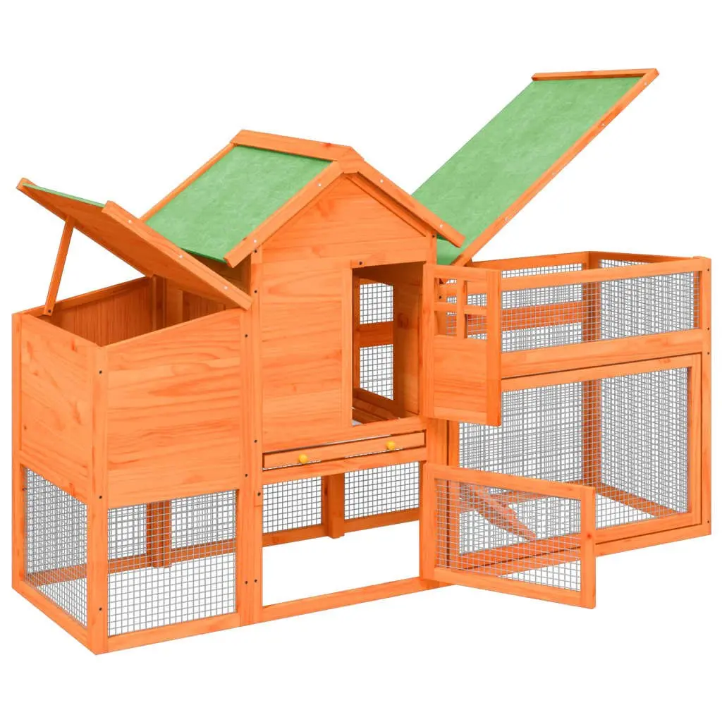 Chicken Coop Solid Pine Wood Brown Large Nesting Box Run Ramp Mesh Enclosure 1865 x 585 x 1130 mm