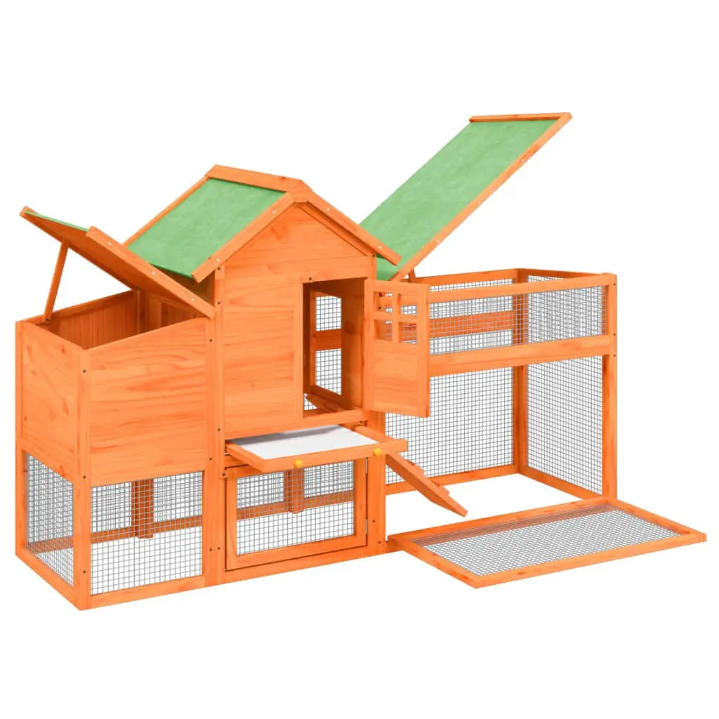 Chicken Coop Solid Pine Wood Brown Large Nesting Box Run Ramp Mesh Enclosure 1865 x 585 x 1130 mm