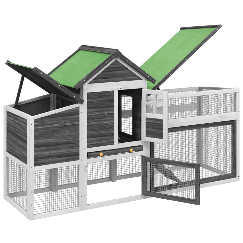 Chicken Coop Wooden Nesting Box Run Ramp Grey Solid Pine Wood 1865 x 585 x 1130 mm