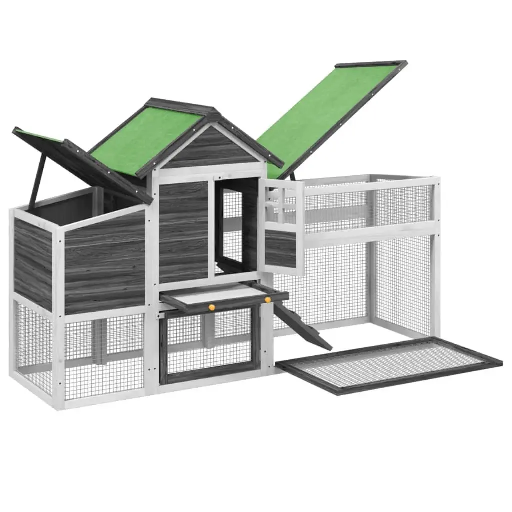 Chicken Coop Wooden Nesting Box Run Ramp Grey Solid Pine Wood 1865 x 585 x 1130 mm