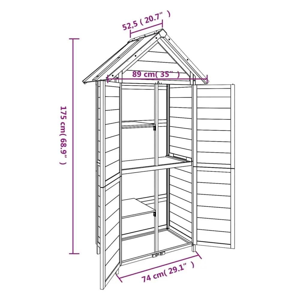 Garden Tool Shed Grey Solid Pine Wood Rainproof Sloped Roof 89x52.5x175 cm