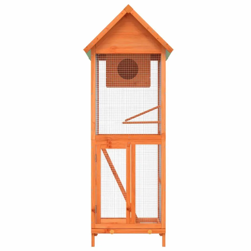 Bird Aviary House Wooden Large Outdoor Nesting Box with Perches and Ladder Brown 60 x 58.5 x 160 cm
