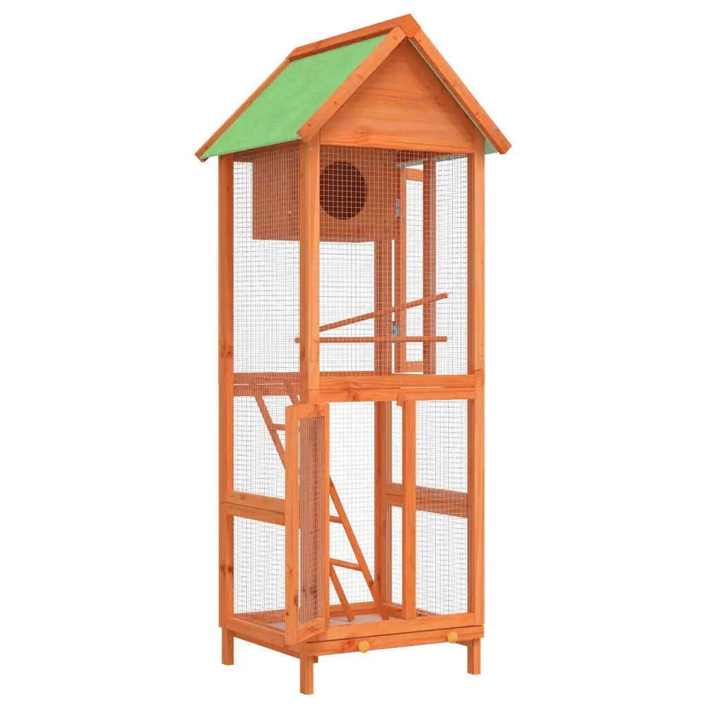 Bird Aviary House Wooden Large Outdoor Nesting Box with Perches and Ladder Brown 60 x 58.5 x 160 cm