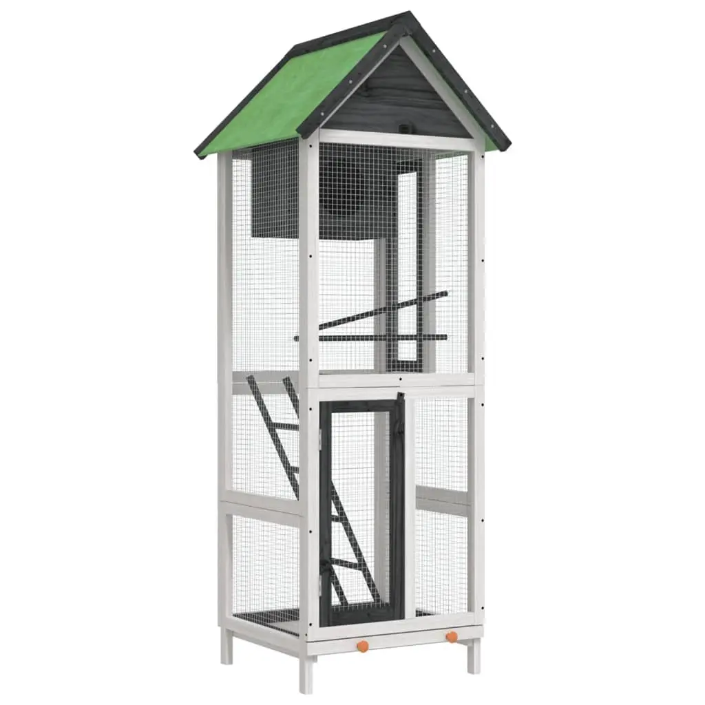 Bird House Aviary Grey Outdoor Garden Solid Wood Pine with Nesting Box and Ladder 60 x 58.5 x 160 cm