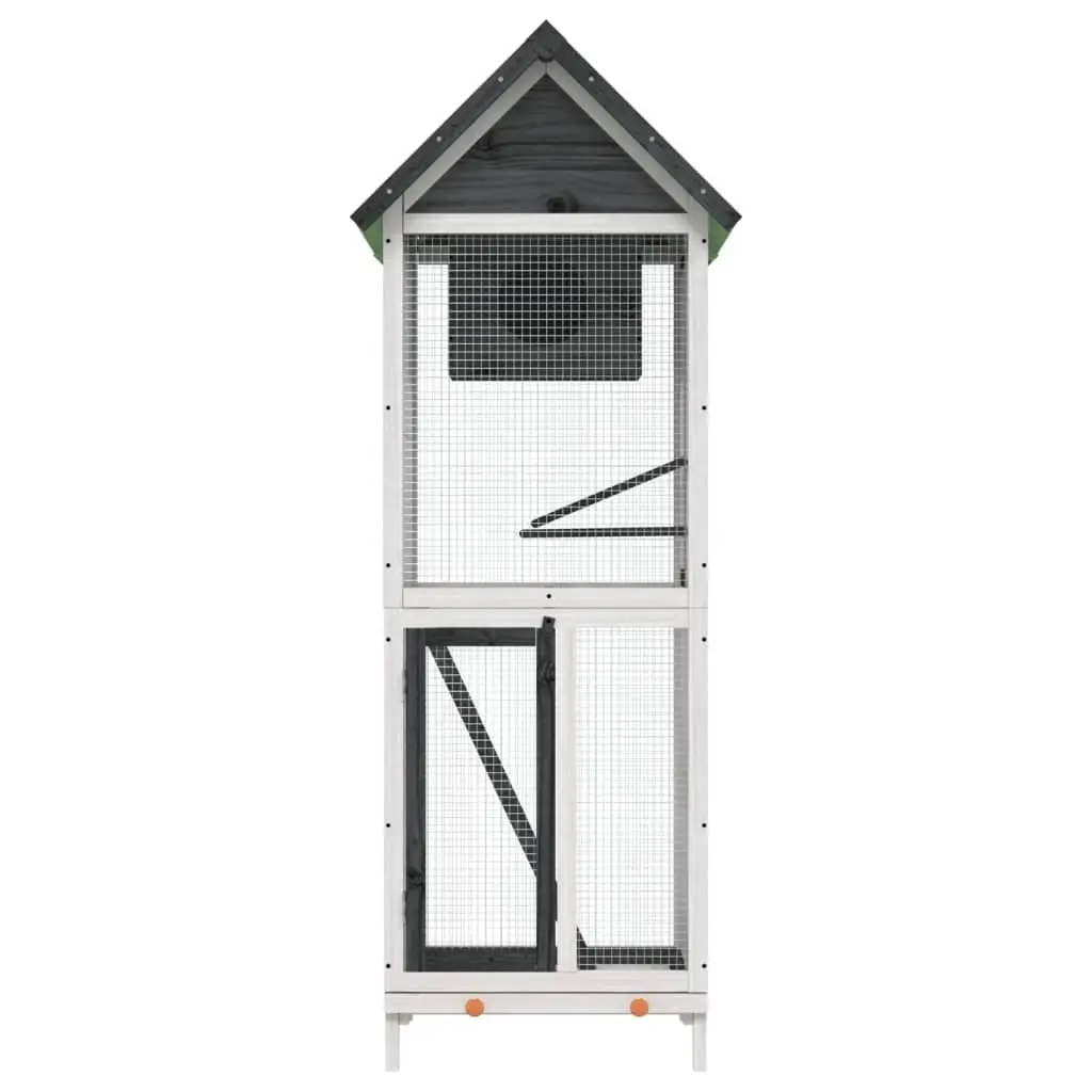 Bird House Aviary Grey Outdoor Garden Solid Wood Pine with Nesting Box and Ladder 60 x 58.5 x 160 cm