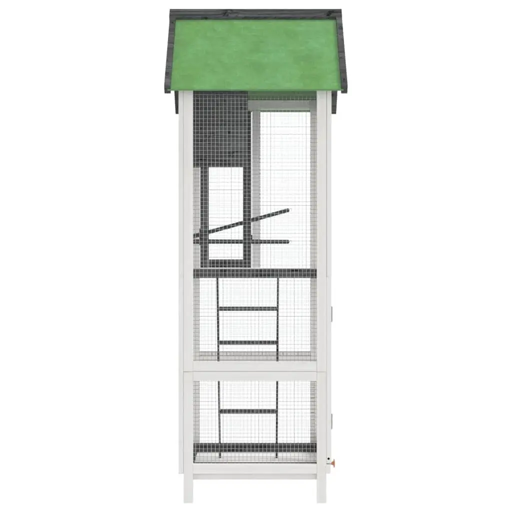 Bird House Aviary Grey Outdoor Garden Solid Wood Pine with Nesting Box and Ladder 60 x 58.5 x 160 cm