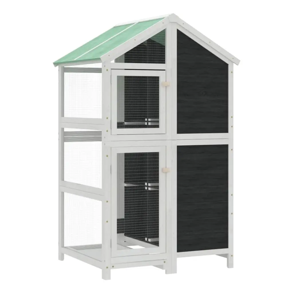 Large Outdoor Bird House Grey Solid Pine Wood Water Resistant Roof 97 x 81 x 152 cm