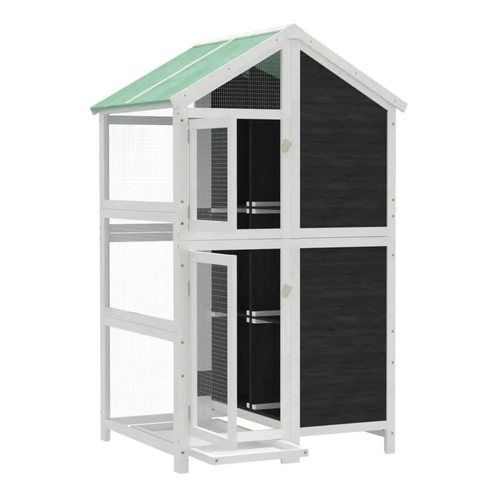 Large Outdoor Bird House Grey Solid Pine Wood Water Resistant Roof 97 x 81 x 152 cm