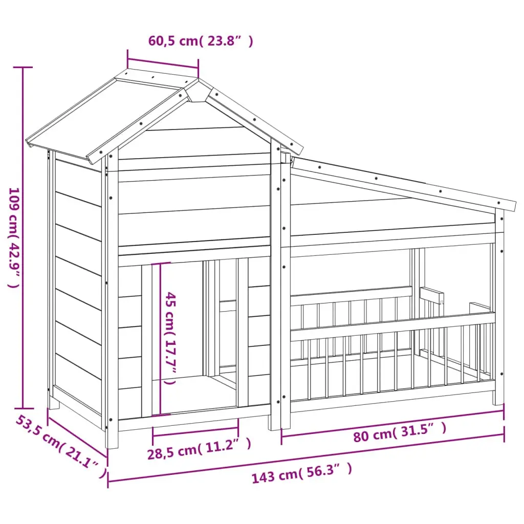 Dog Kennel Grey Solid Wood Pine Large Outdoor Pet House