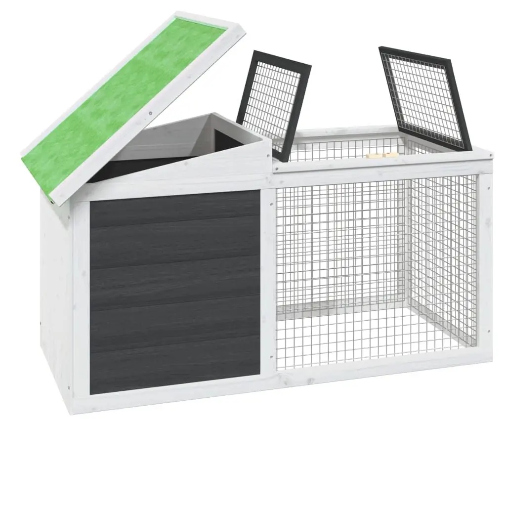 Rabbit Hutch Wooden Outdoor Cage with Activity Centre Grey 100.5 x 54 x 55 cm
