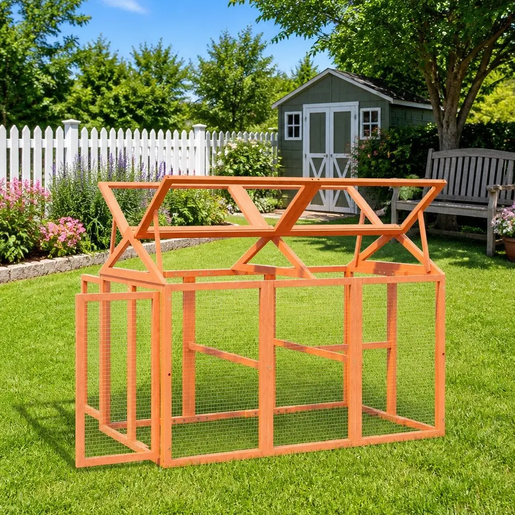 Outdoor Habitat Run Box for Small Animals, Solid Pine Wood Construction, Brown, 141x94x104cm