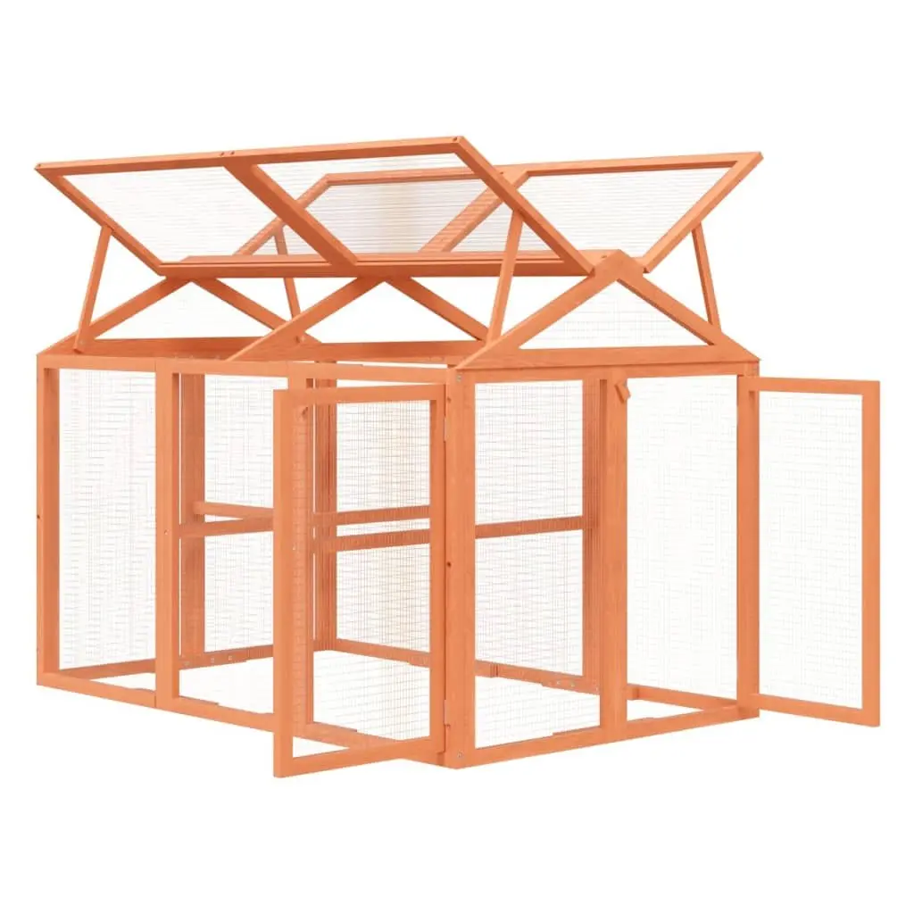 Outdoor Habitat Run Box for Small Animals, Solid Pine Wood Construction, Brown, 141x94x104cm