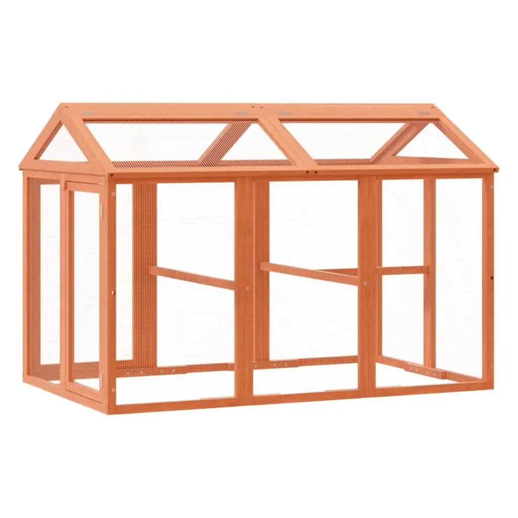 Outdoor Habitat Run Box for Small Animals, Solid Pine Wood Construction, Brown, 141x94x104cm