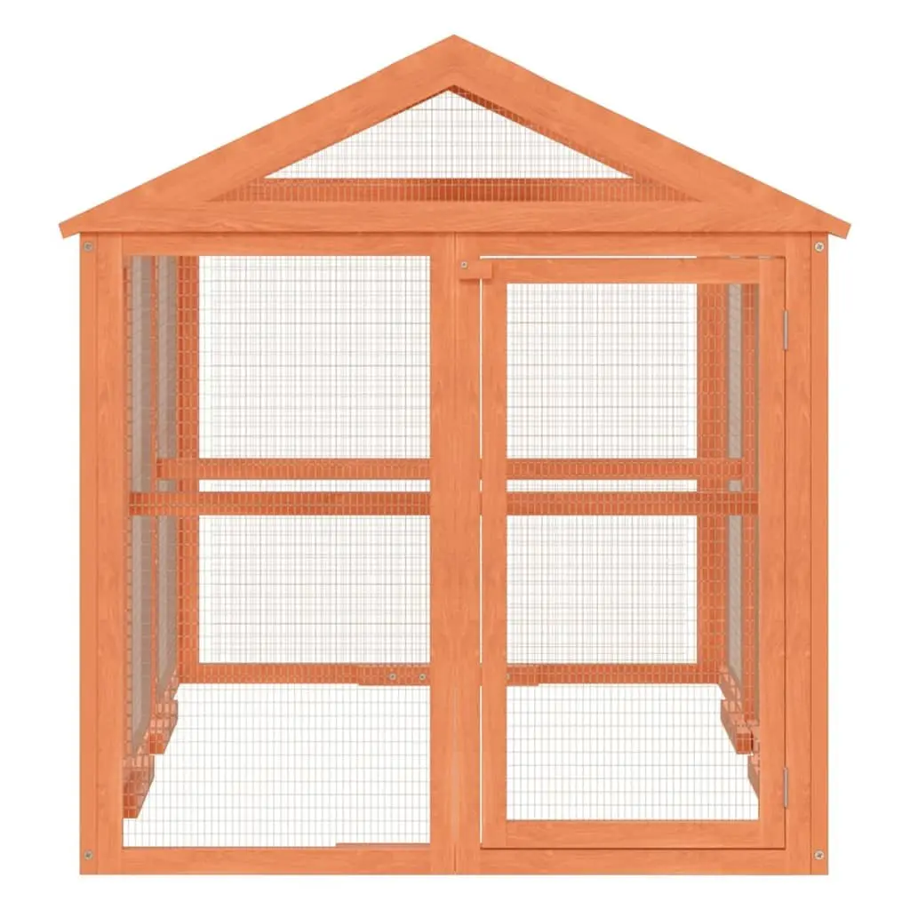 Outdoor Habitat Run Box for Small Animals, Solid Pine Wood Construction, Brown, 141x94x104cm