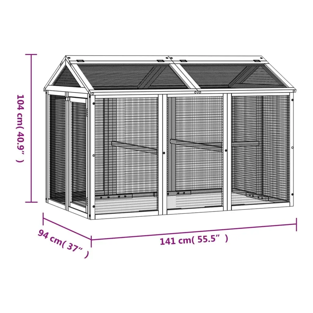 Outdoor Habitat Run Box for Small Animals, Solid Pine Wood Construction, Brown, 141x94x104cm