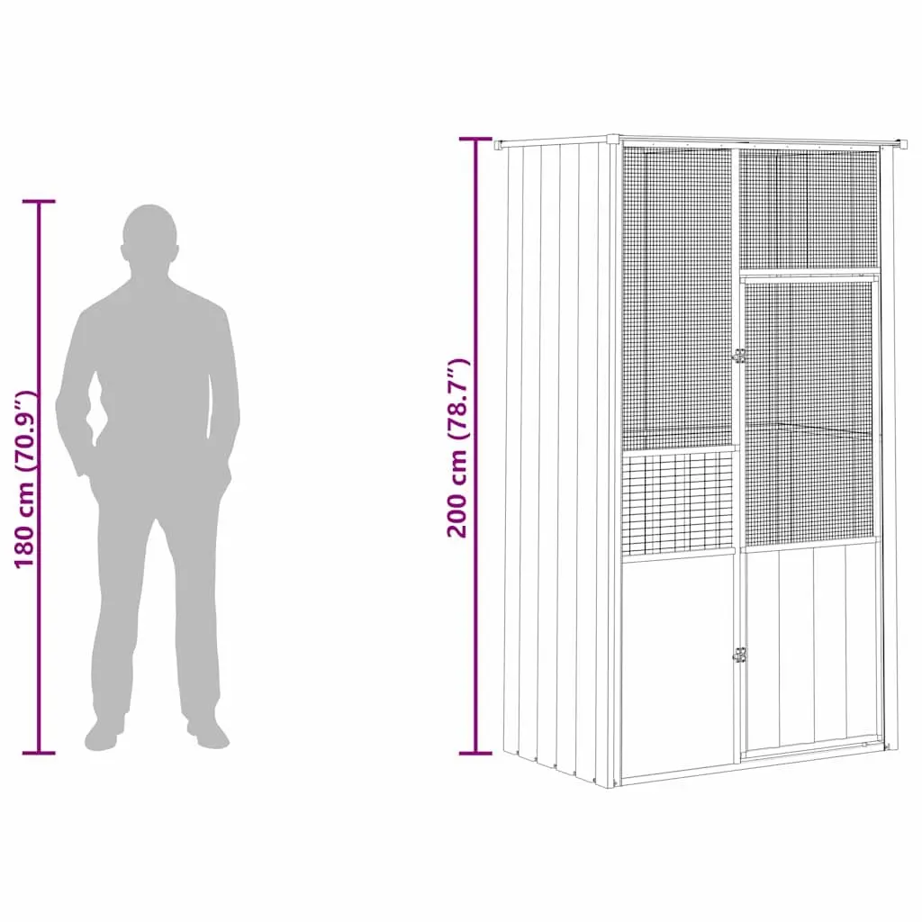 Bird Cage Large Grey Galvanised Steel Walk In Flight Enclosure 115 x 78 x 200 cm