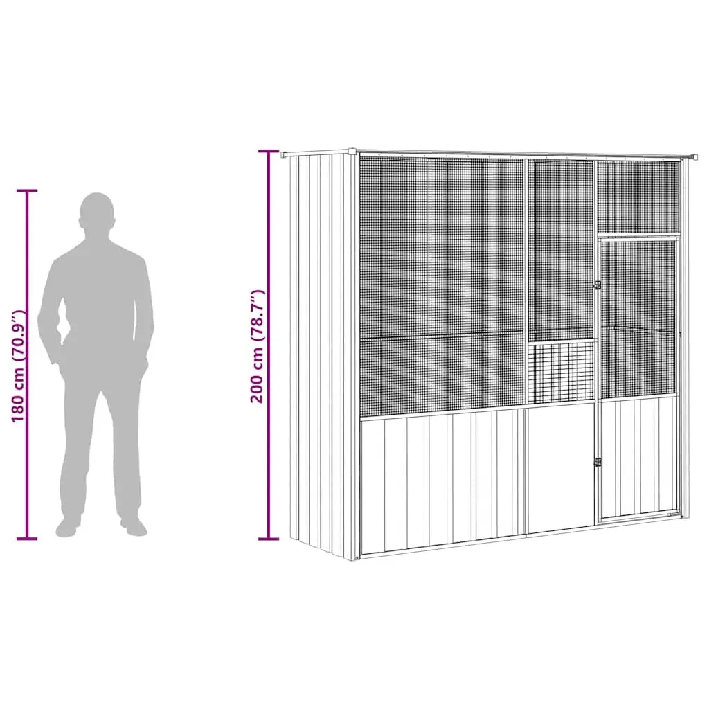 Bird Cage Aviary Grey Large 215x78x200 cm Galvanised Steel Frame Welded Fence