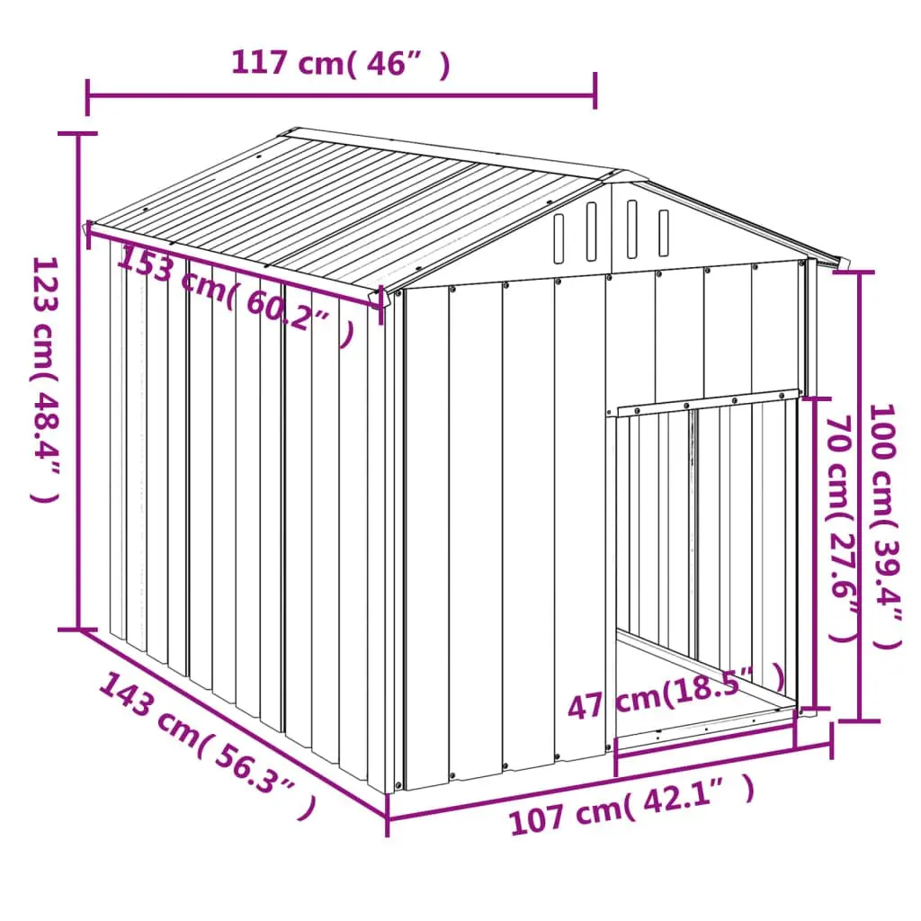 Dog House with Roof Galvanised Steel Anthracite 117 x 153 x 123 cm