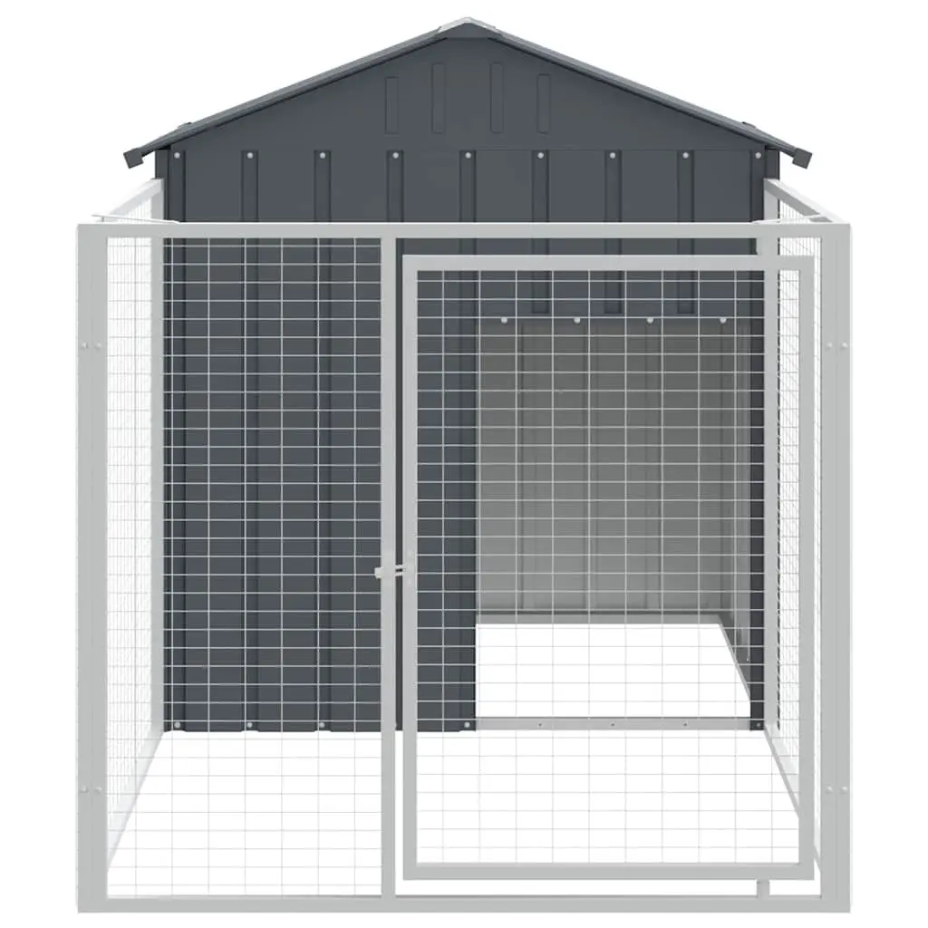 Dog House with Run Galvanised Steel Anthracite Outdoor Puppy Kennel Enclosure 117 x 201 x 123 cm