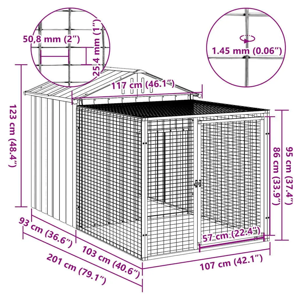 Chicken Cage with Run Galvanised Steel Anthracite 117x201x123cm