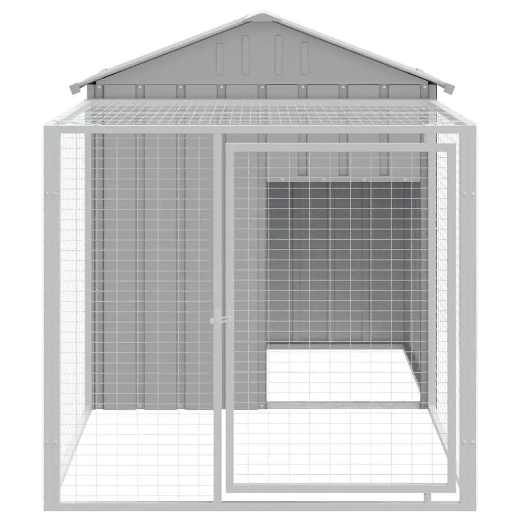 Chicken Cage with Run Galvanised Steel Light Grey Small Animal Habitat 117 x 201 x 123 cm