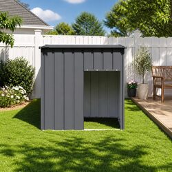 Dog House with Roof Anthracite Outdoor Pet Kennel Shelter Galvanised Steel