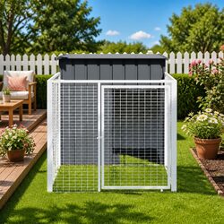 Friendly Anthracite Dog House with Outdoor Run