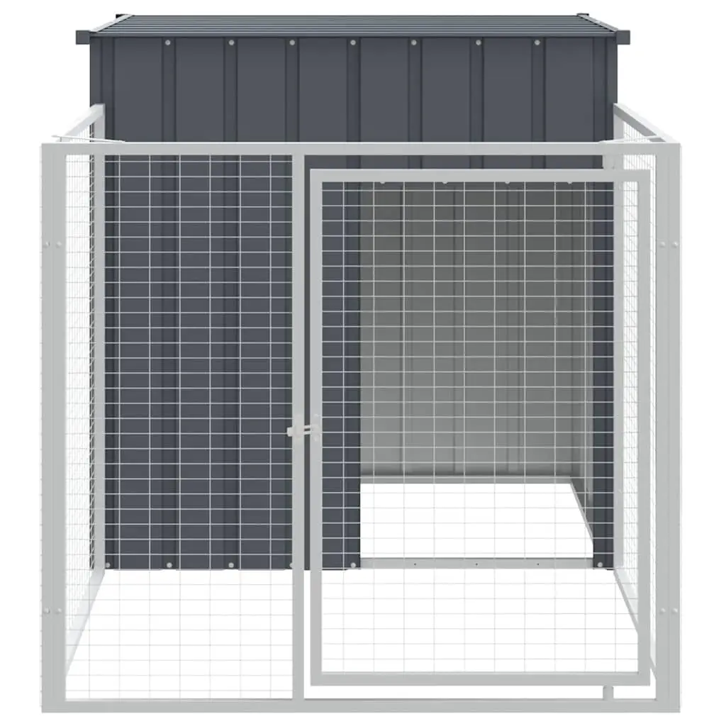 Dog House with Run Galvanised Steel Anthracite 110 x 201 x 110 cm