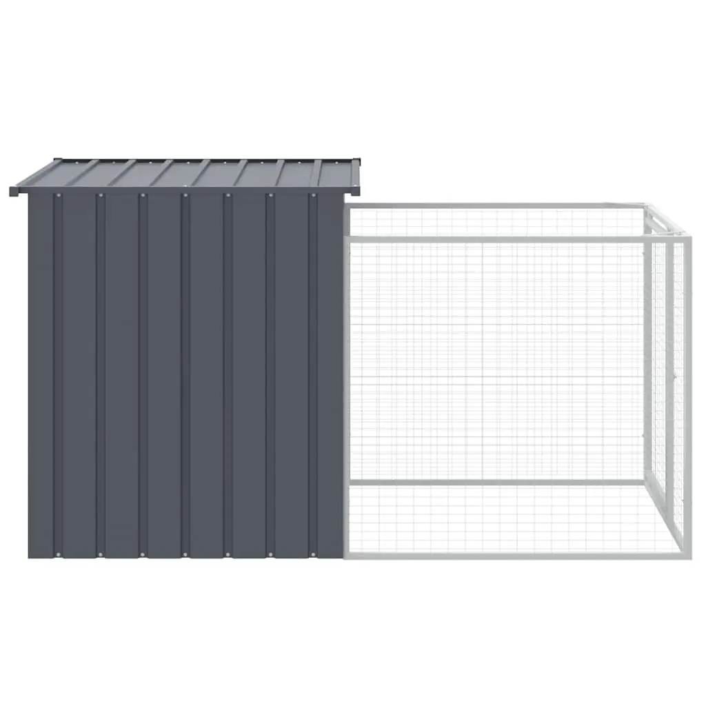 Dog House with Run Galvanised Steel Anthracite 110 x 201 x 110 cm