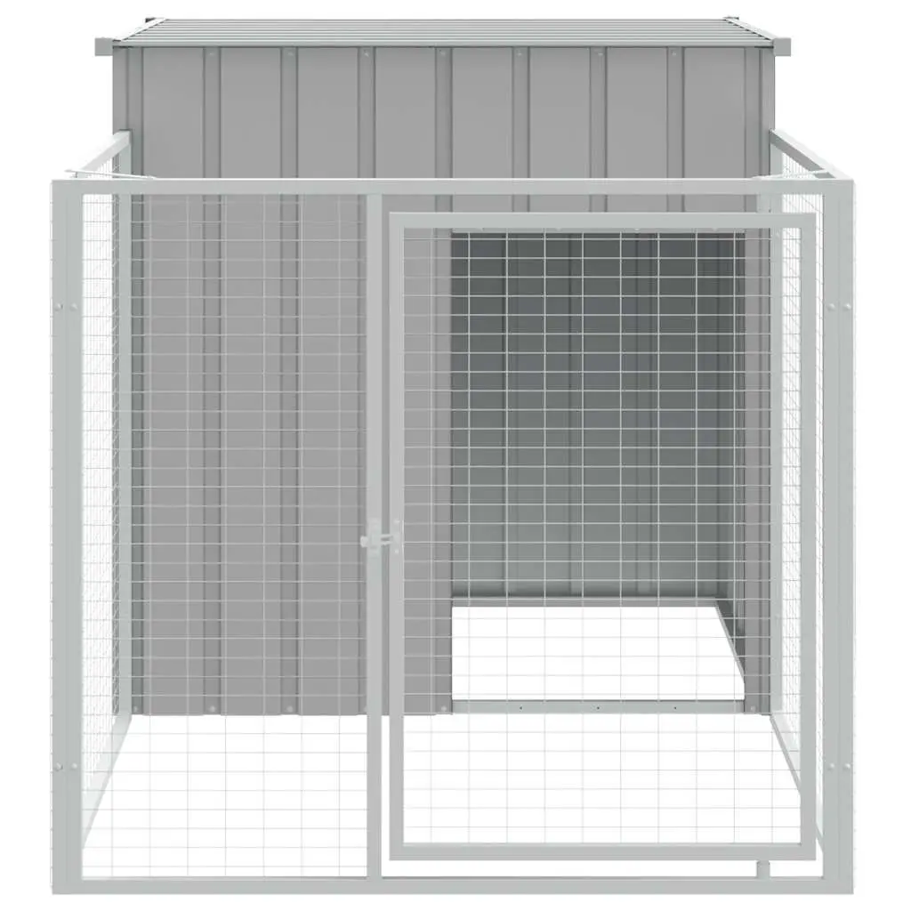 Dog House with Run Galvanised Steel Outdoor Pet Shelter Grey 110 x 201 x 110 cm