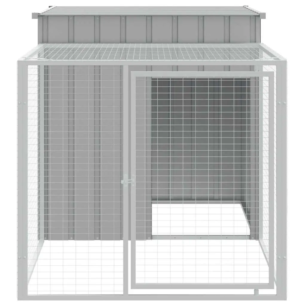 Chicken Coop with Run Durable Galvanised Steel Light Grey Small Animal Habitat 110x201x110cm
