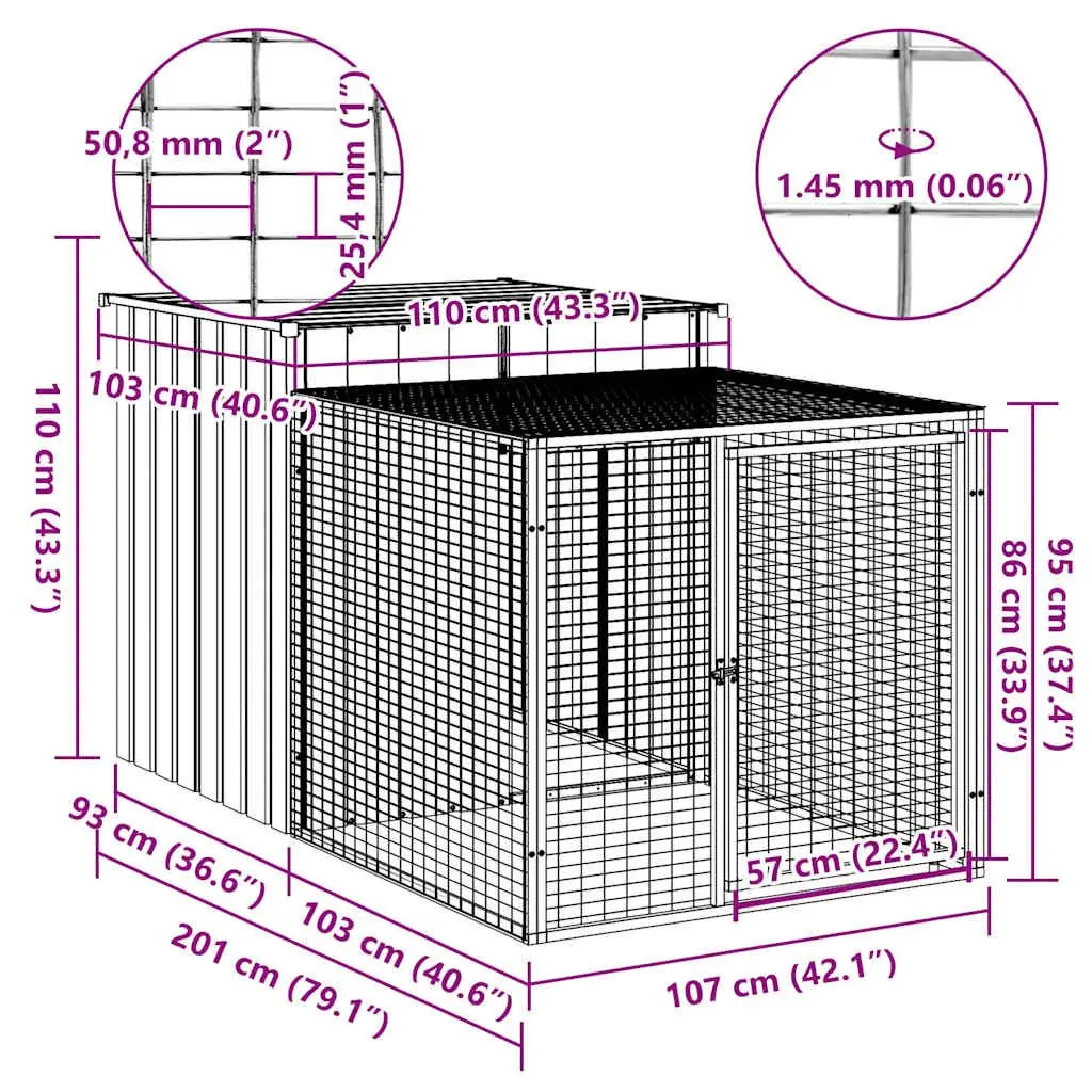 Chicken Coop with Run Durable Galvanised Steel Light Grey Small Animal Habitat 110x201x110cm