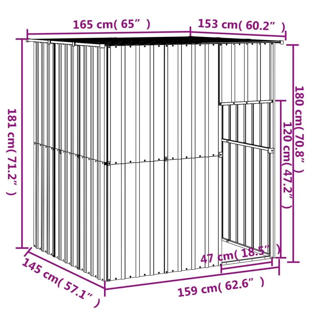 Dog House with Roof Galvanised Steel Anthracite 165 x 153 x 181 cm