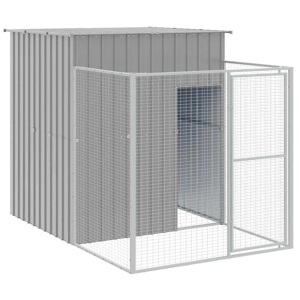 Dog House with Run Light Grey 165x251x181cm Galvanised Steel Pet Kennel Cage