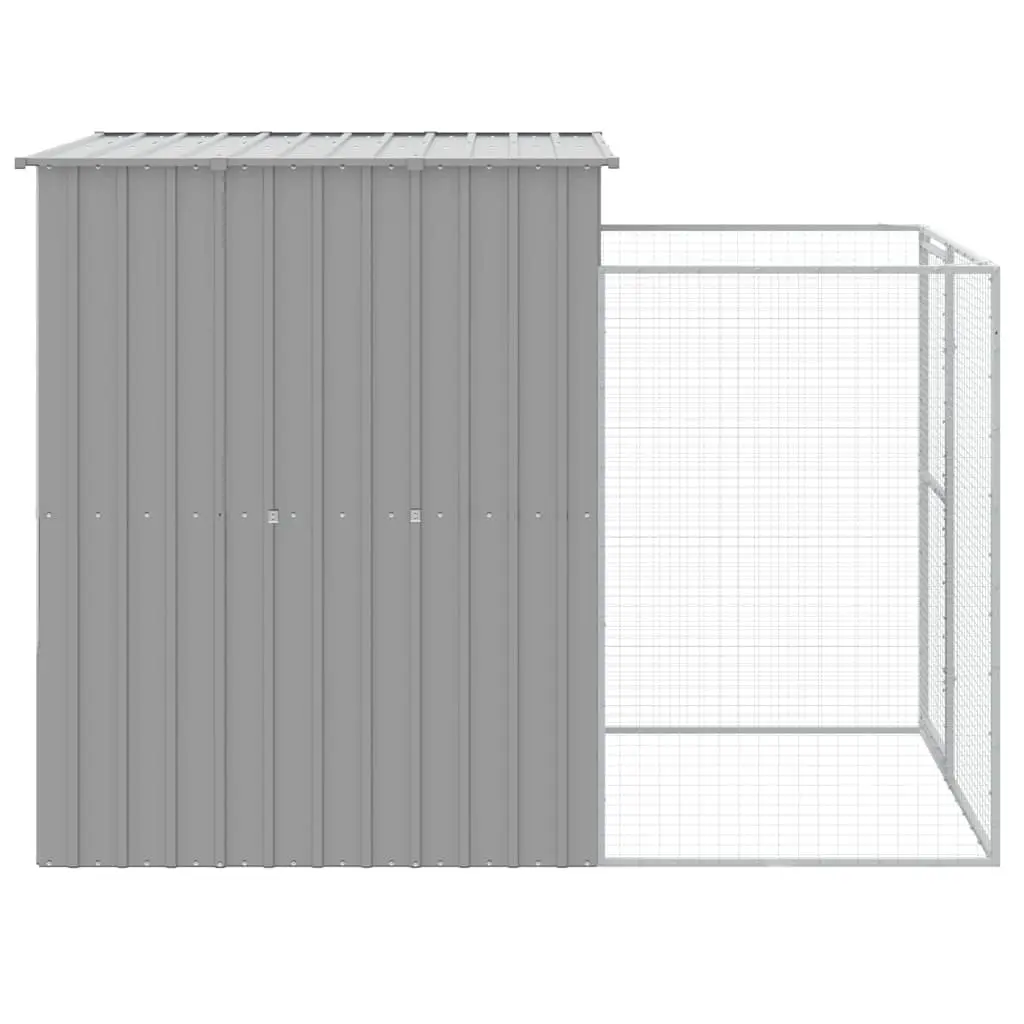 Dog House with Run Light Grey 165x251x181cm Galvanised Steel Pet Kennel Cage