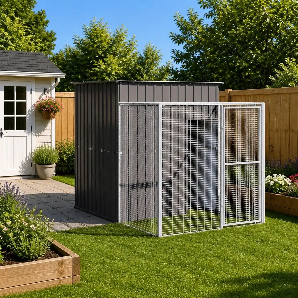 Chicken Cage with Run Galvanised Steel Anthracite Large